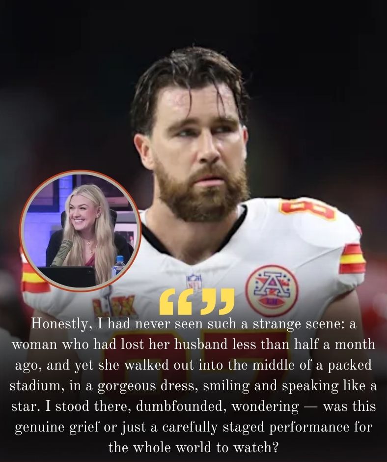 TRAVIS KELCE CAUSES A STORM: “The young wife appeared gorgeous at the memorial service at the stadium, public opinion asked: Is it real grief or a performance in front of the crowd?” AL