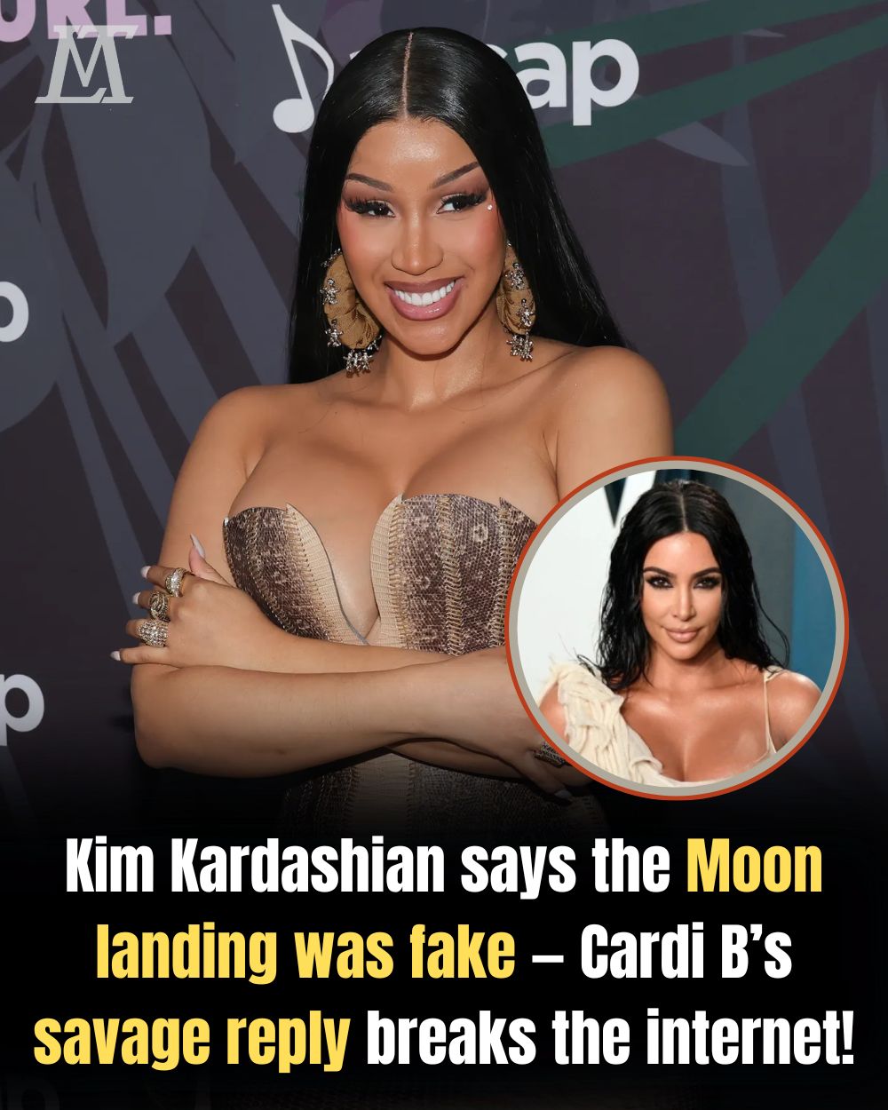 SOCIAL SHOCK: Kim Kardashian confirms “The Moon Landing is Fake” – from the flying flag, strange footprints, to the empty sky without stars… Cardi B did not miss the opportunity to mock: “Are you imagining or just lost in the TikTok universe? Are you looking at photos or watching a Hollywood movie? Where are the stars? Did you forget your binoculars or did you eat too many tacos?” – Cardi B’s joke made netizens “laugh out loud”, and the details Kim gave made everyone wonder what was really happening. YN
